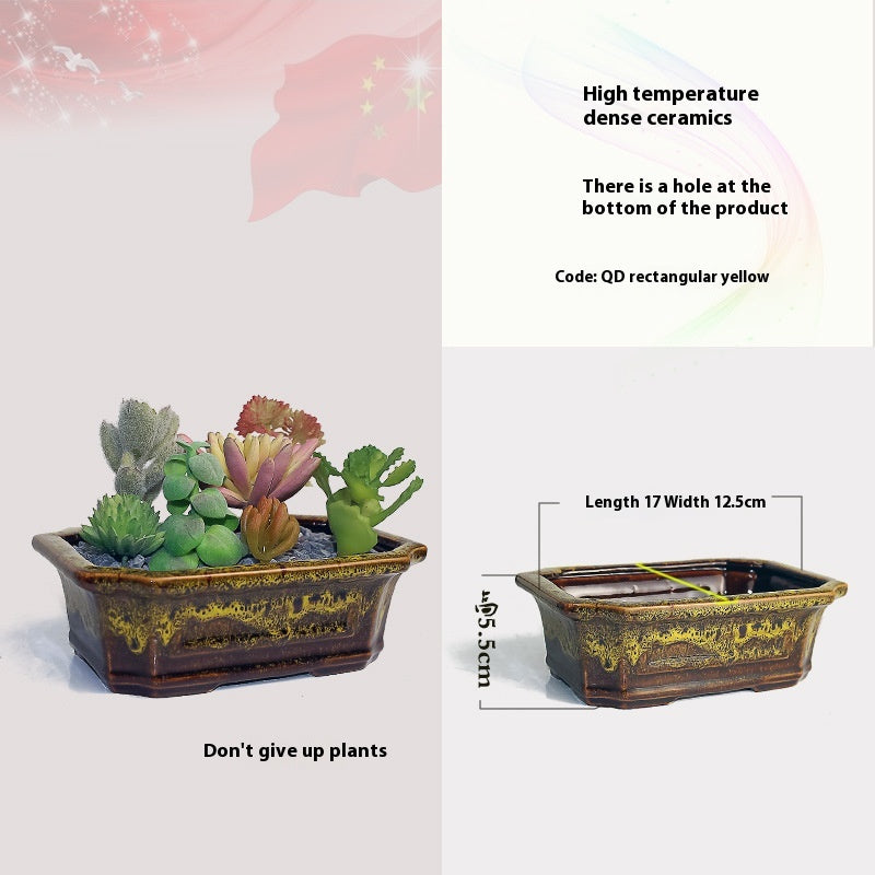 Square Ceramic Flowerpot for Home Gardening - High Temperature Resistant