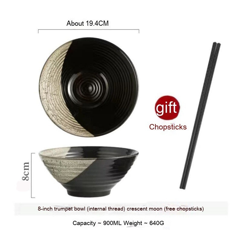 Large Ceramic Noodle Bowl - Frosted Chinese Style Tableware for Kitchen