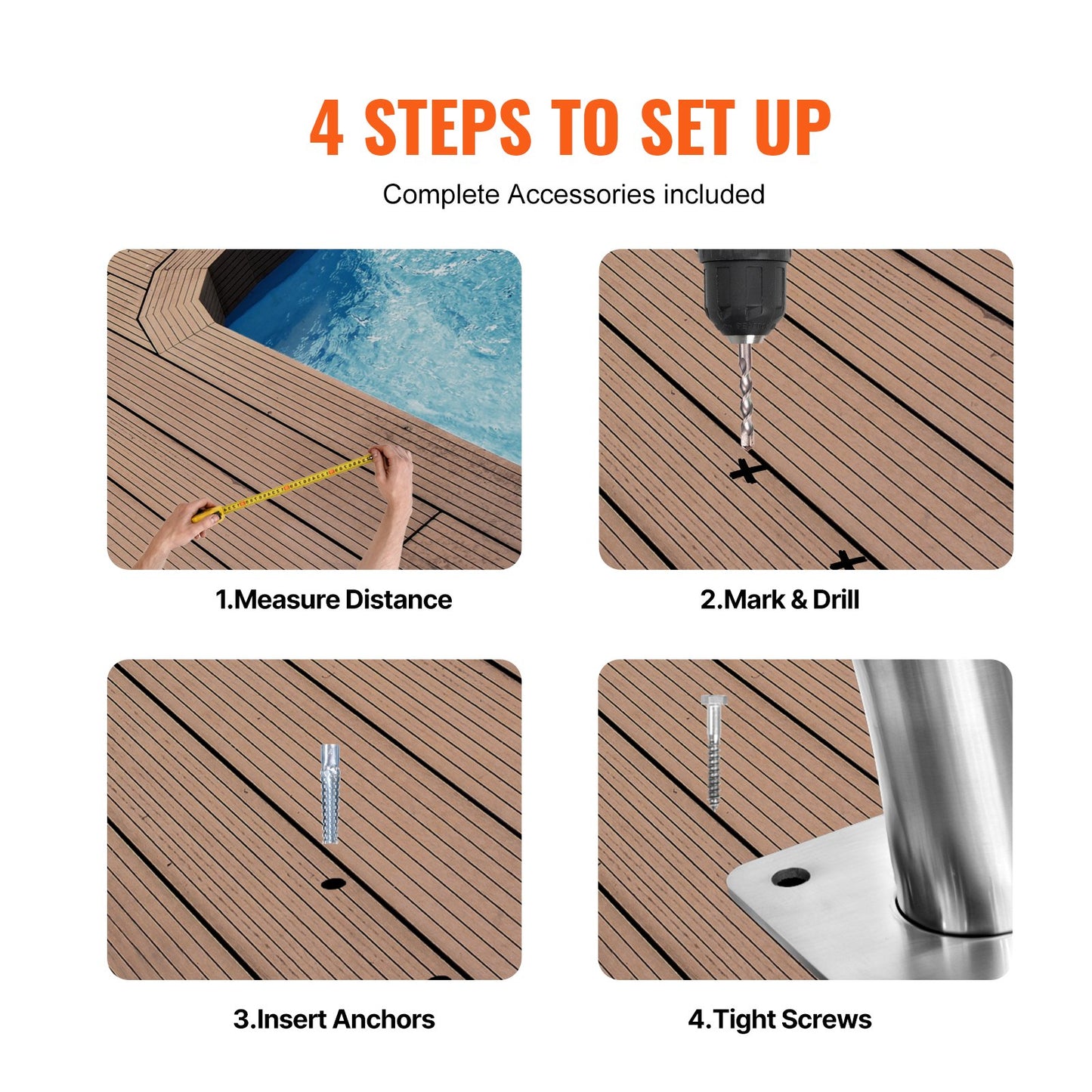 Stainless Steel Pool Handrail 32x23 Inch Safety Railing for Indoor Outdoor Pools