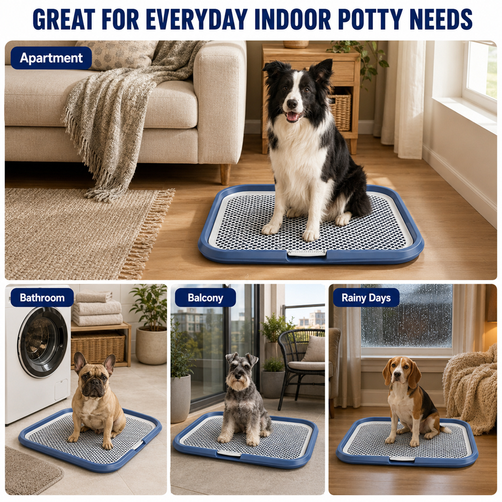 Indoor Dog Potty Tray with Removable Mesh Grid Leak-Proof Puppy Training Toilet