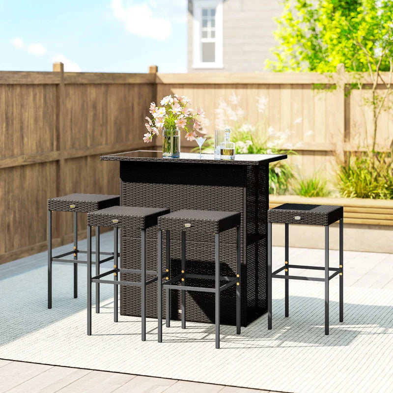 5-Piece Outdoor Rattan Bar Set with Table and 4 Stools
