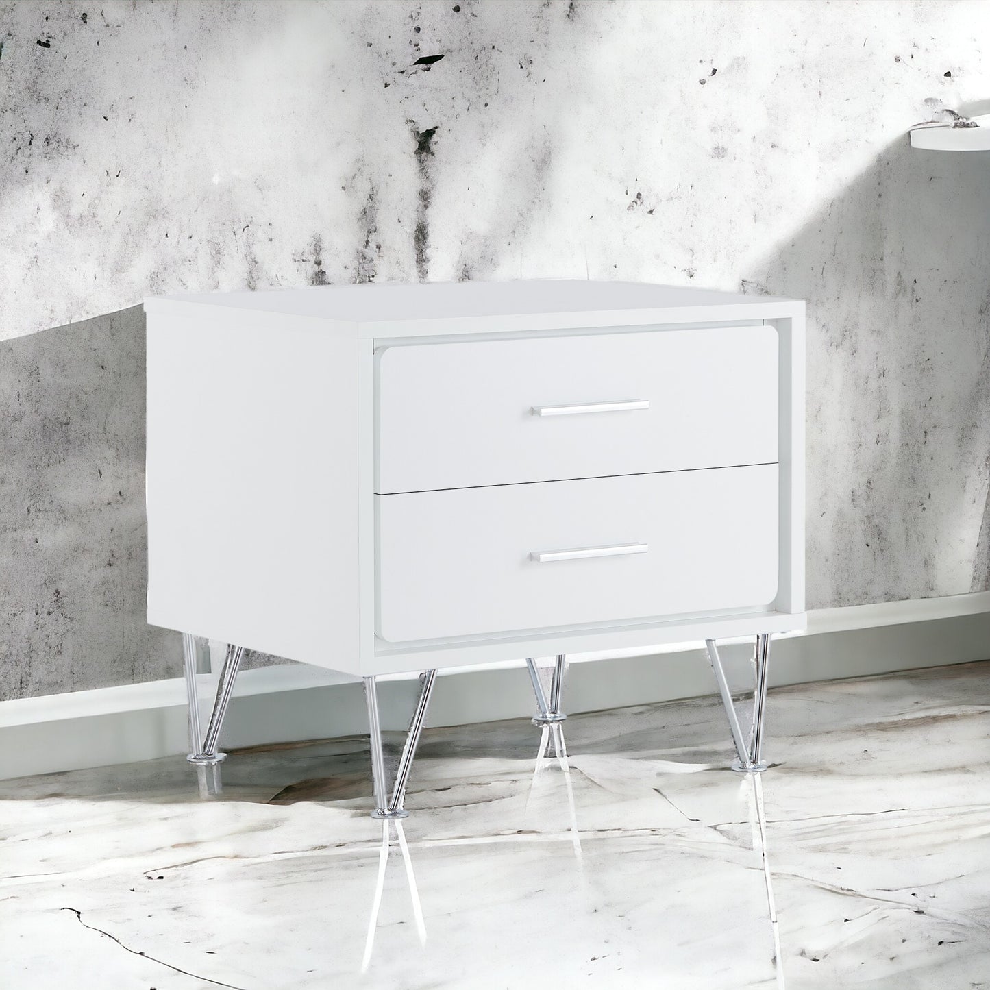 Deoss White Finish Accent Table with 2 Drawers