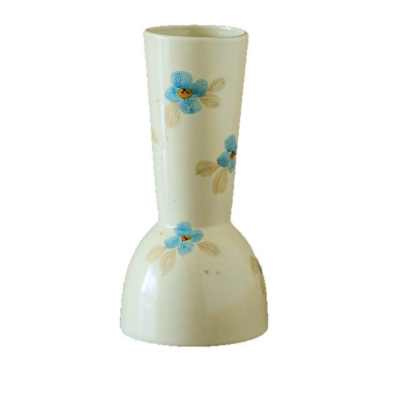 Hand-Painted Floral Ceramic Vase - Small Tabletop & Floor Decor - Blue Camellia Style