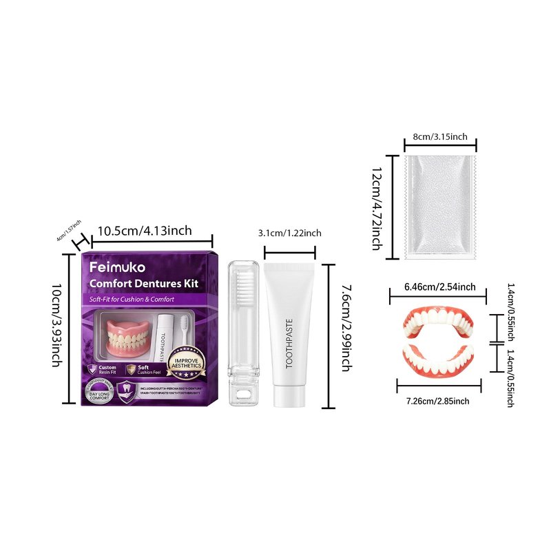Dental Prosthesis Restoration Set with Gel Adhesive & Care Kit