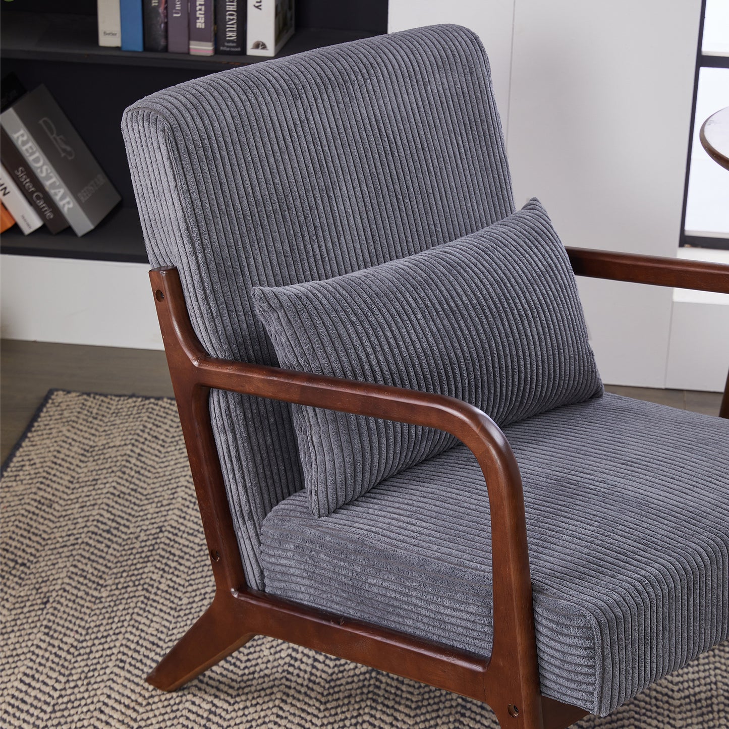 Mid-Century Modern Accent Chair - Antique Dark Grey Upholstered Armchair