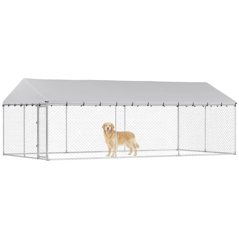 Heavy Duty Outdoor Dog Kennel with Waterproof Roof & Secure Latches - 20x10x7 ft