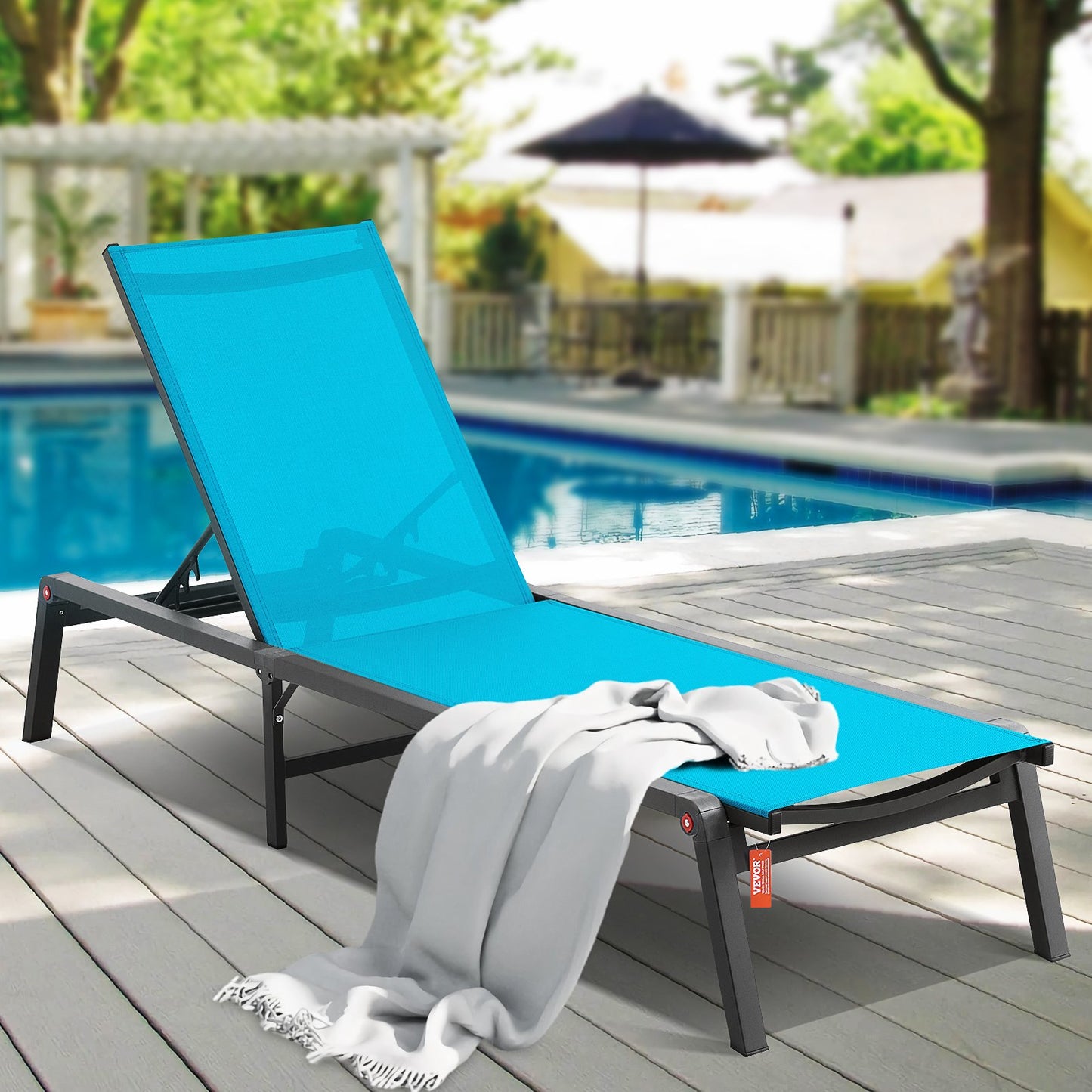Outdoor Lounge Chair with Adjustable 5-Position Recline - Patio Garden Furniture, Grey