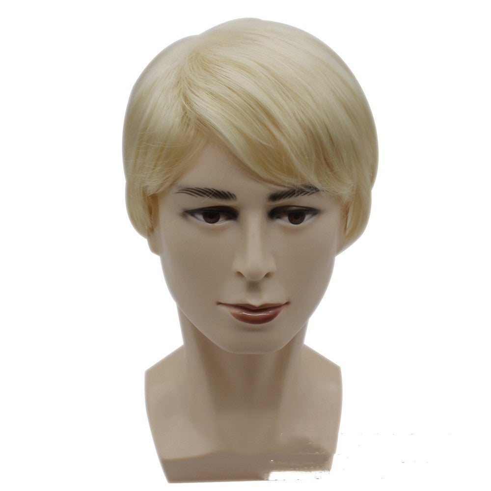 Light Golden Short Curly Synthetic Wig for Men - 613 Hair Color