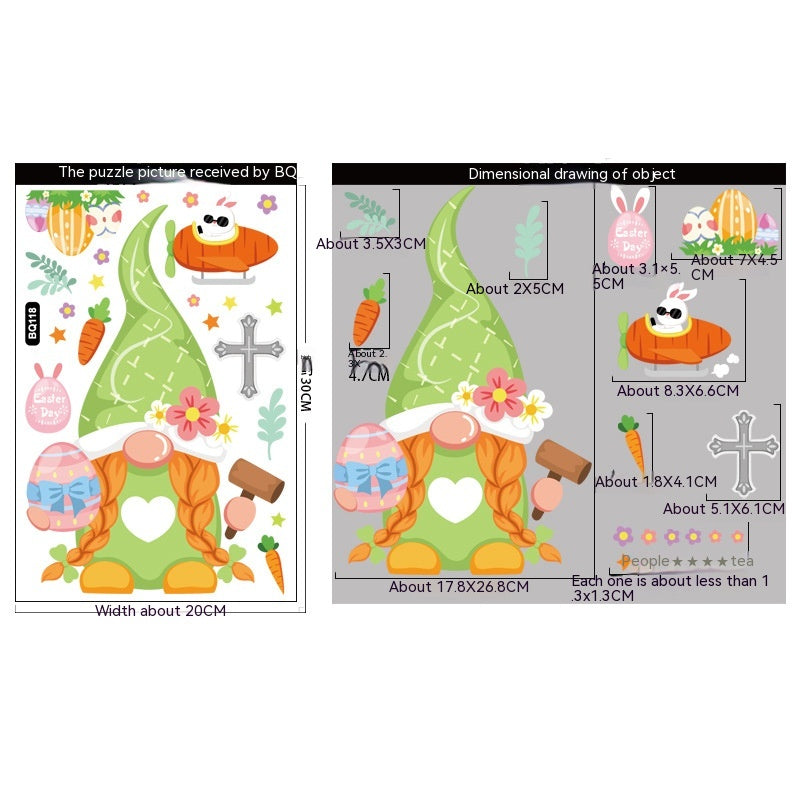Cute Easter Bunny Stickers for Holiday Decor - PVC 20x30cm Set