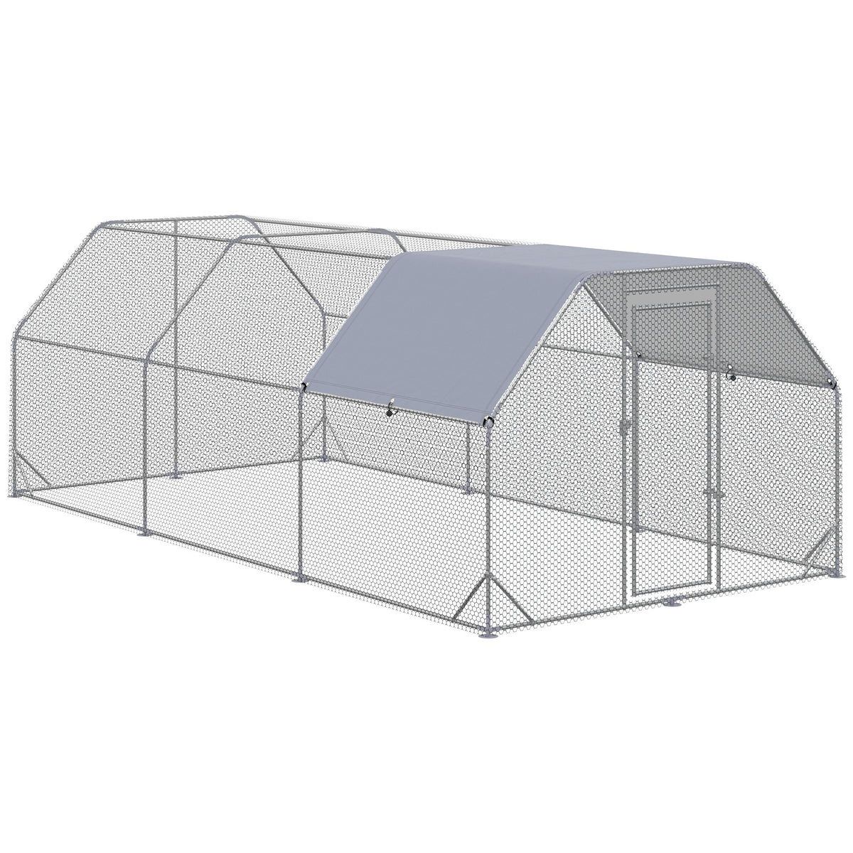 Large Metal Chicken Coop with Waterproof Cover - Walk-In Yard Fence, 18.7x9.2 ft