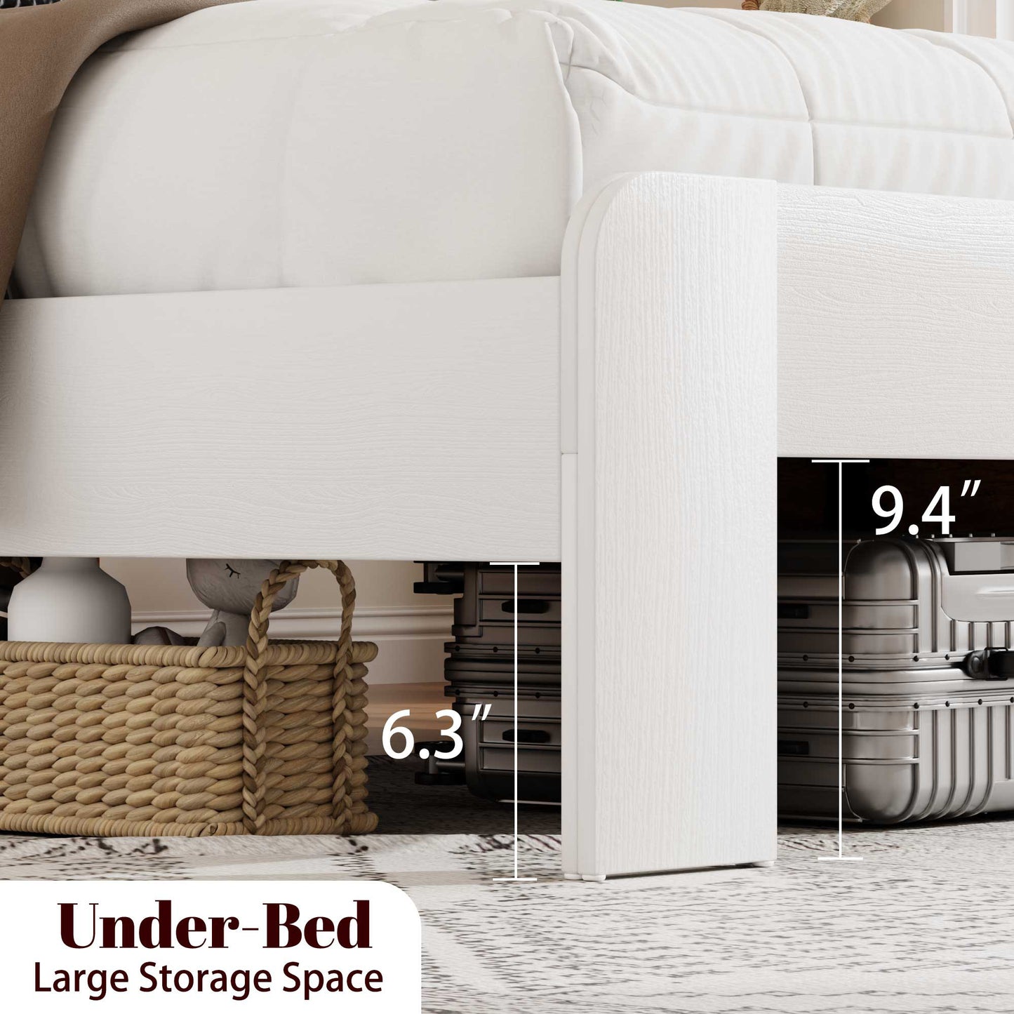 Queen Metal Platform Bed Frame with USB Charging Station - White