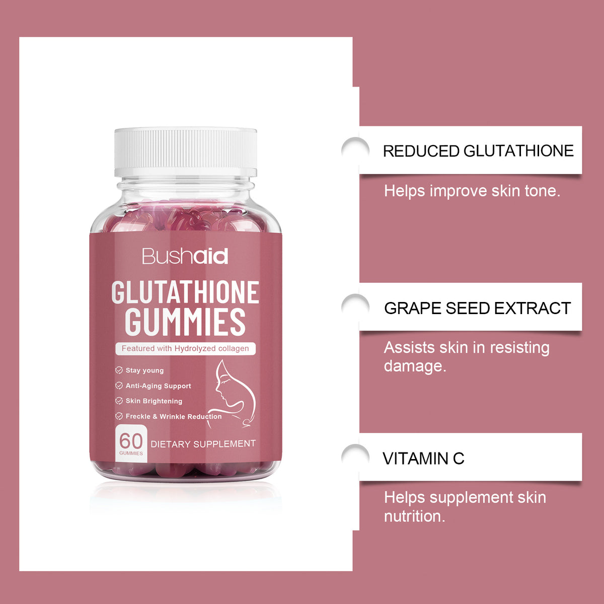 Glutathione Gummies with Vitamin C & Grape Seed Extract - 60 Count