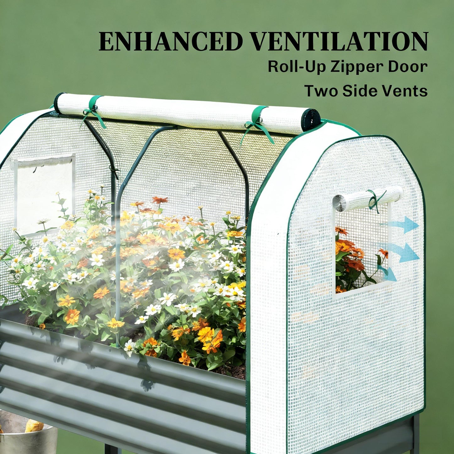 Raised Metal Garden Bed with Greenhouse Cover - Dark Gray