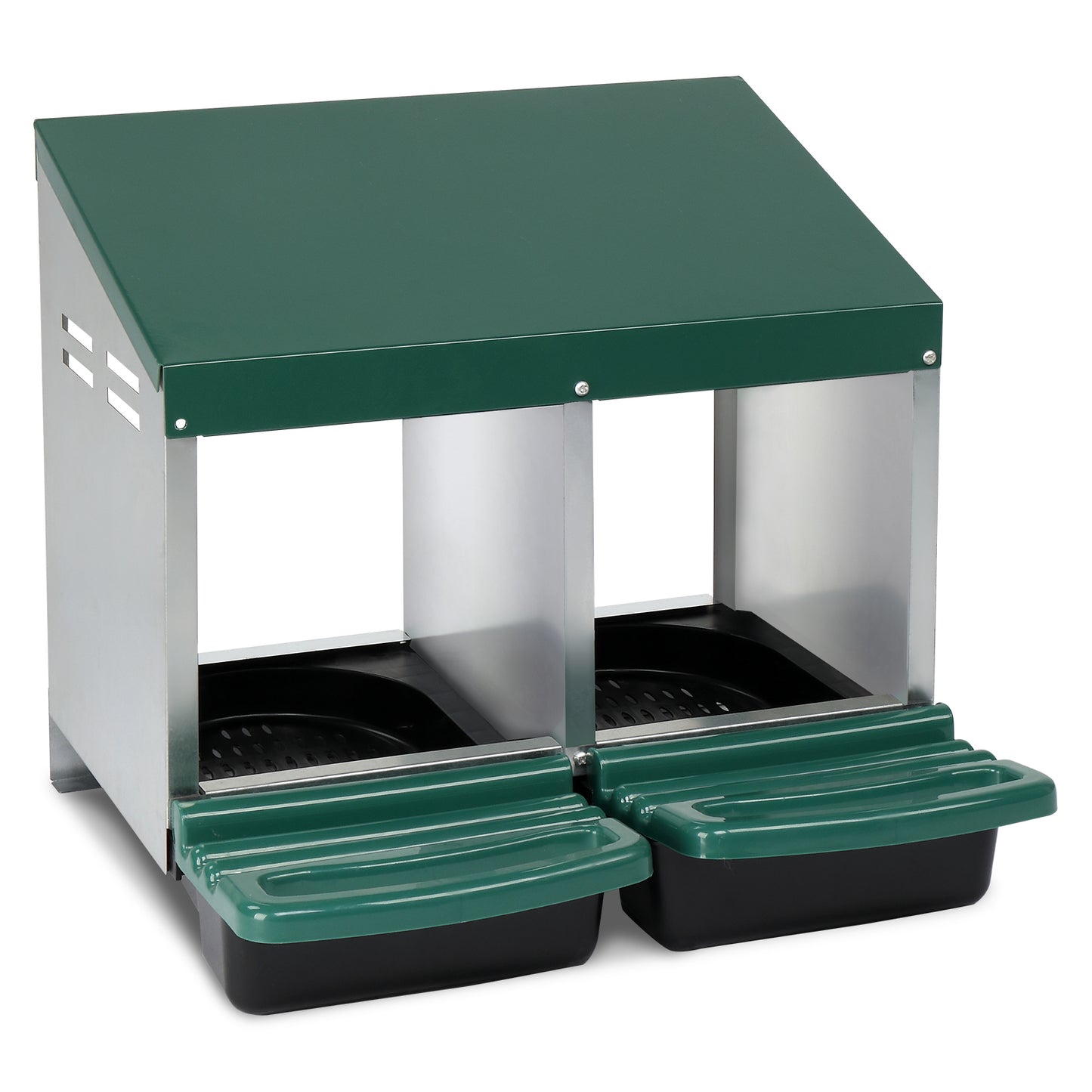 Green Chicken Nesting Box with 2 Compartments 54x52x47cm Poultry Coop Feeder