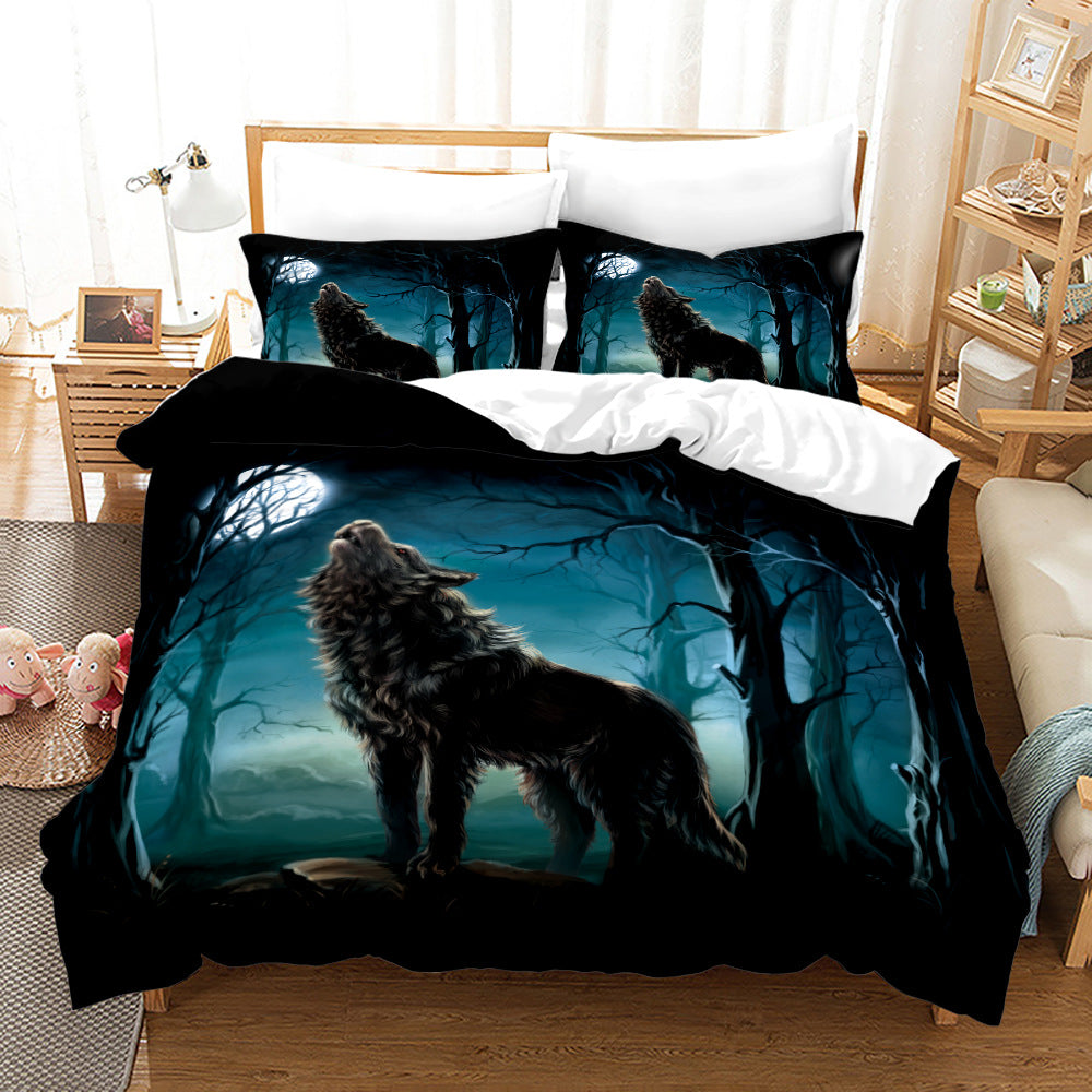 Digital Printed Wolf Bedding Set - 3-Piece Bed Linen for Home Decor