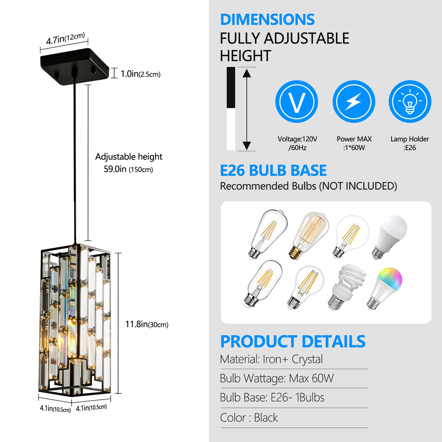 Modern Crystal Pendant Light - 3 Pack Adjustable Ceiling Lamp