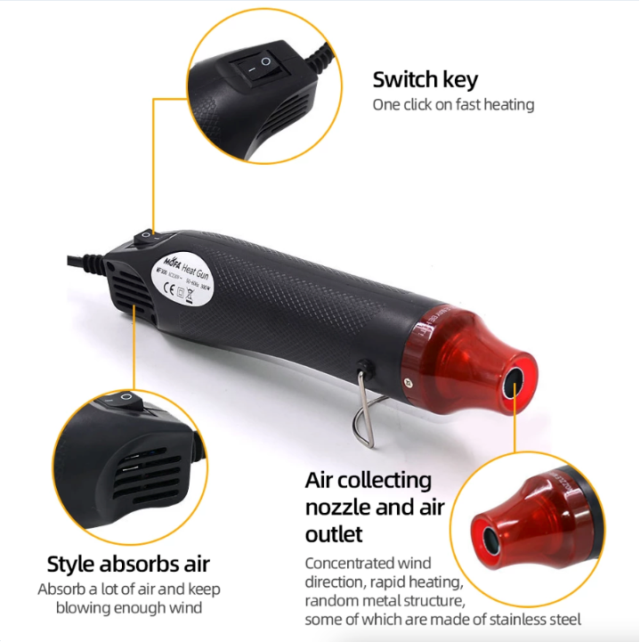 Mini Heat Gun Embossing Hot Air Tool Drying Paint 300W Nozzles