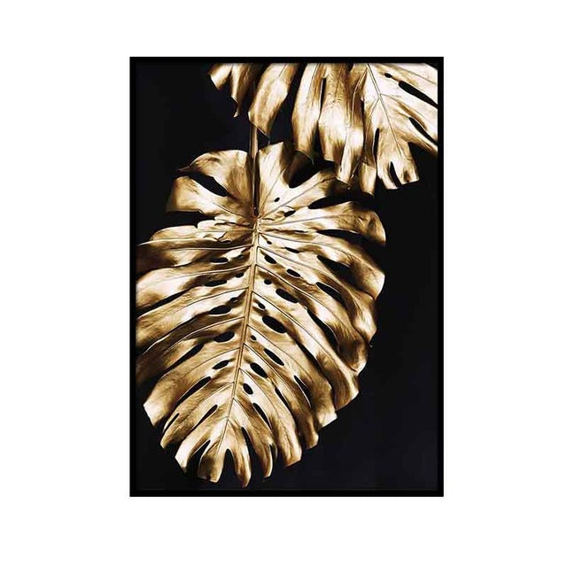 Modern Canvas Wall Art - Abstract Golden Plant Leaf Design, Frameless, Multiple Sizes
