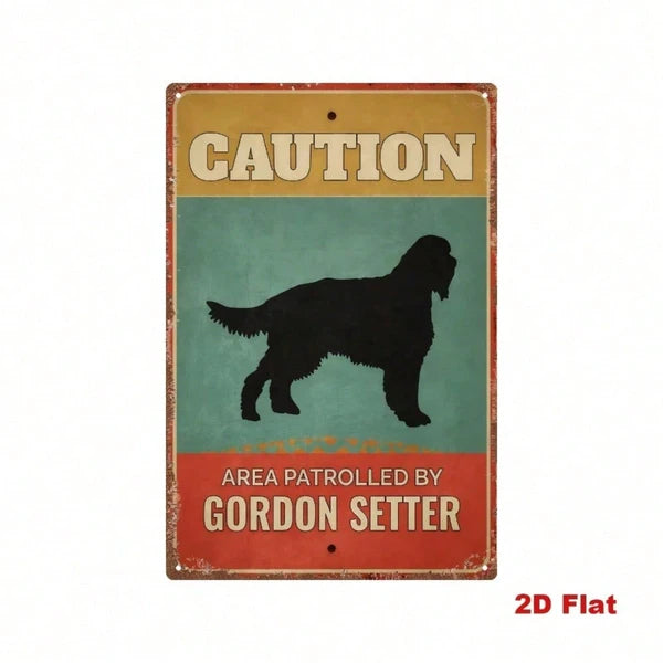 Vintage Gordon Setter Warning Sign - Metal Flat Plaque 8"