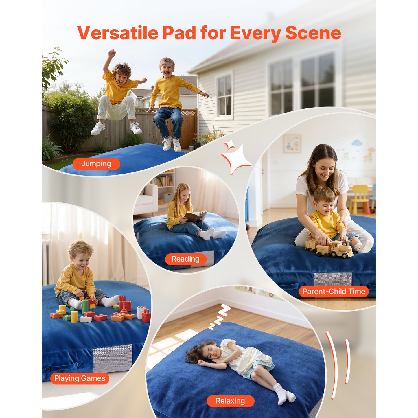 Kids Sensory Crash Pad 5x5 Ft Foam Play Mat with Washable Cover - Soft Landing Zone