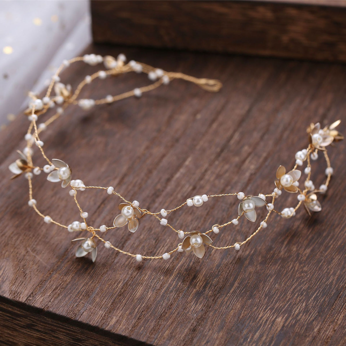 Elegant Bridal Flower Beaded Hair Band - Korean Handmade Headpiece for Women