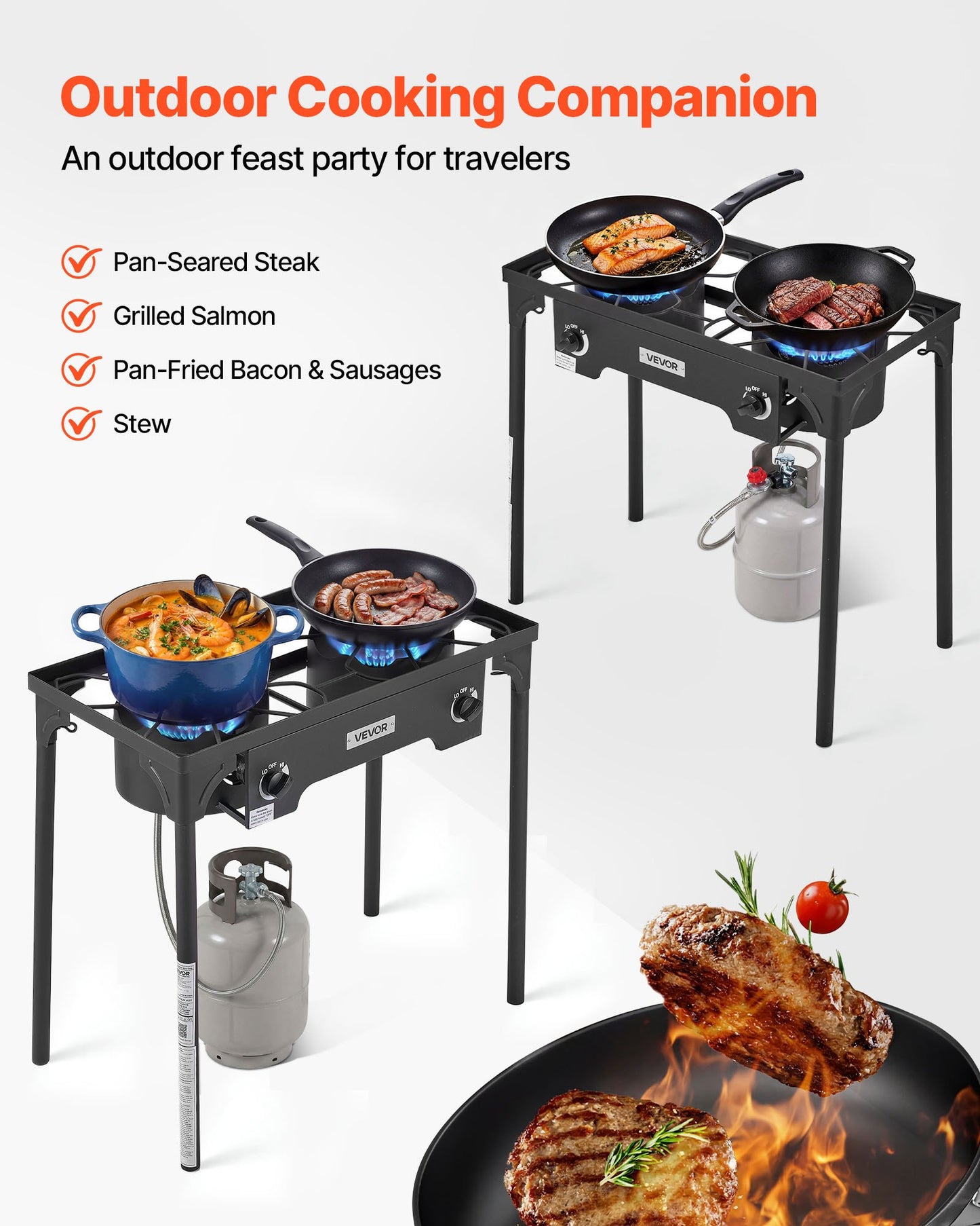 Outdoor Propane Gas Stove 2 Burners 150,000 BTU Camping BBQ Cooker Heavy Duty Steel