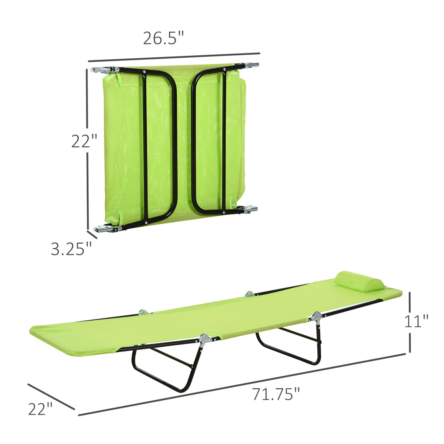 Folding Chaise Lounge Chair with Reclining Back - Green