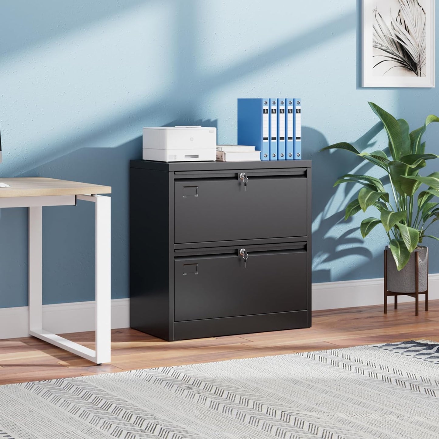 Metal 2 Drawer Lateral File Cabinet with Lock - Black