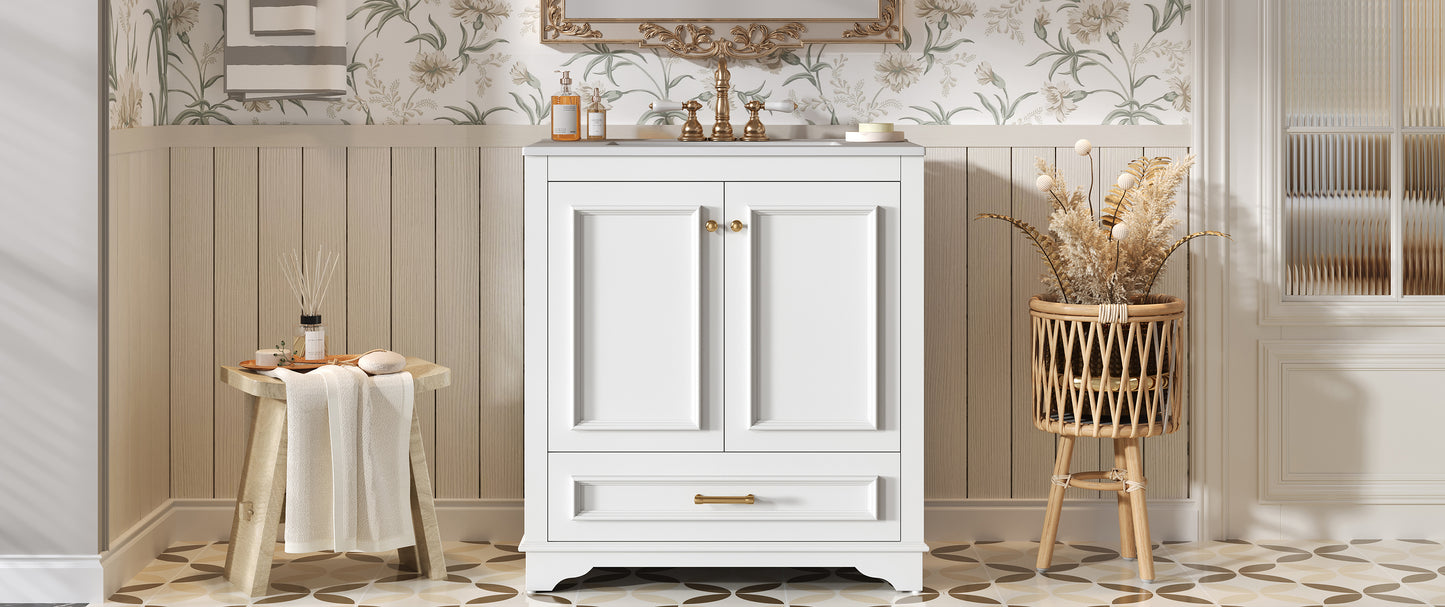 30" Bathroom Vanity with Ceramic Sink & Soft Close Doors - White