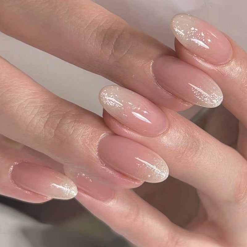 Short Oval Glitter French Nail Tips - Easy Wear & Polish Kit