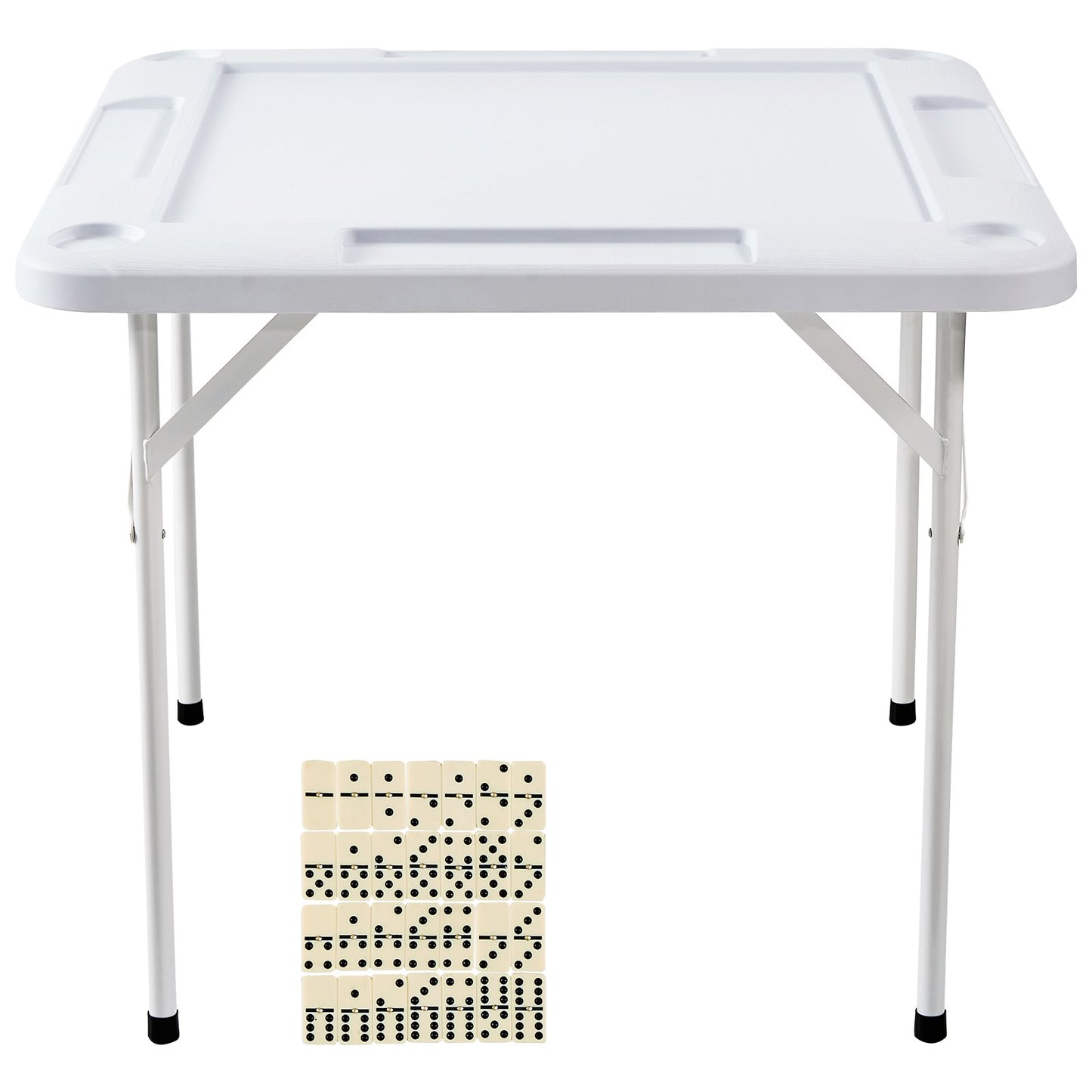 Folding Mahjong Table for 4 Players with Cup Holders - White