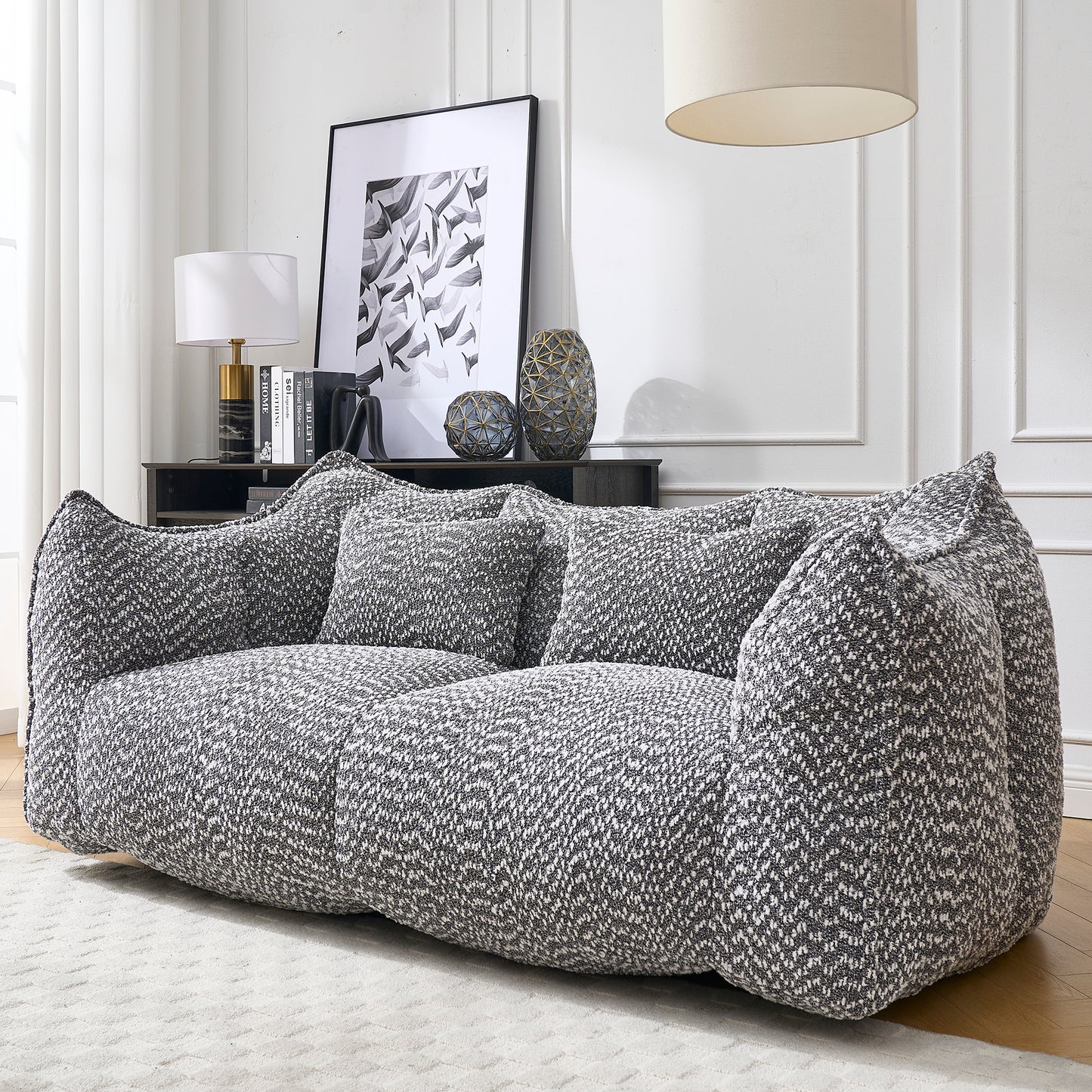 Soft Grey Beanbag Chair with Foam Core - Comfortable Recliner for 2