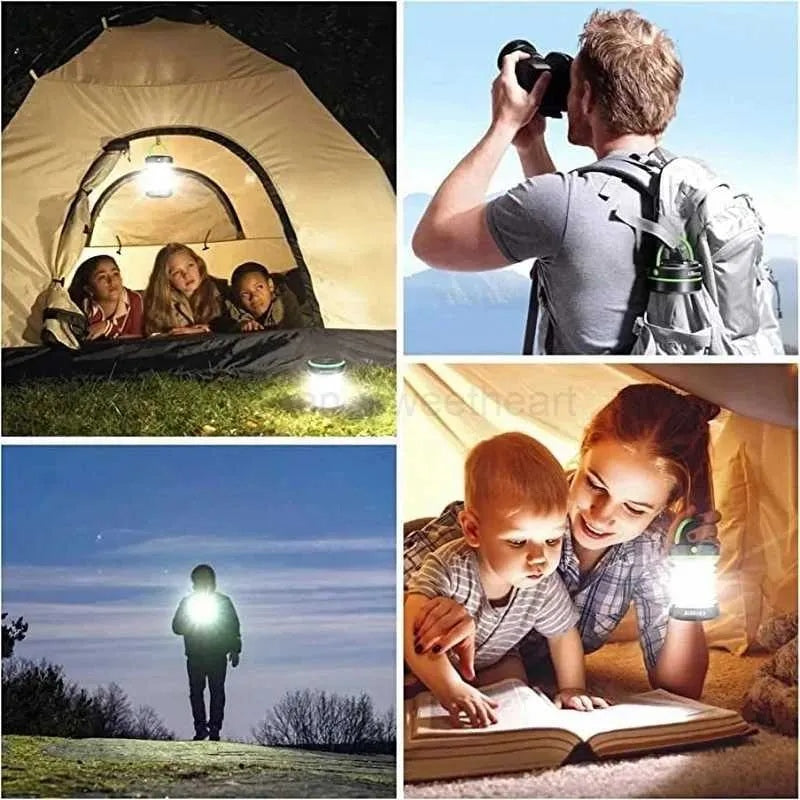 Rechargeable Solar Camping Lantern with Power Bank, Foldable Waterproof LED Light - Green