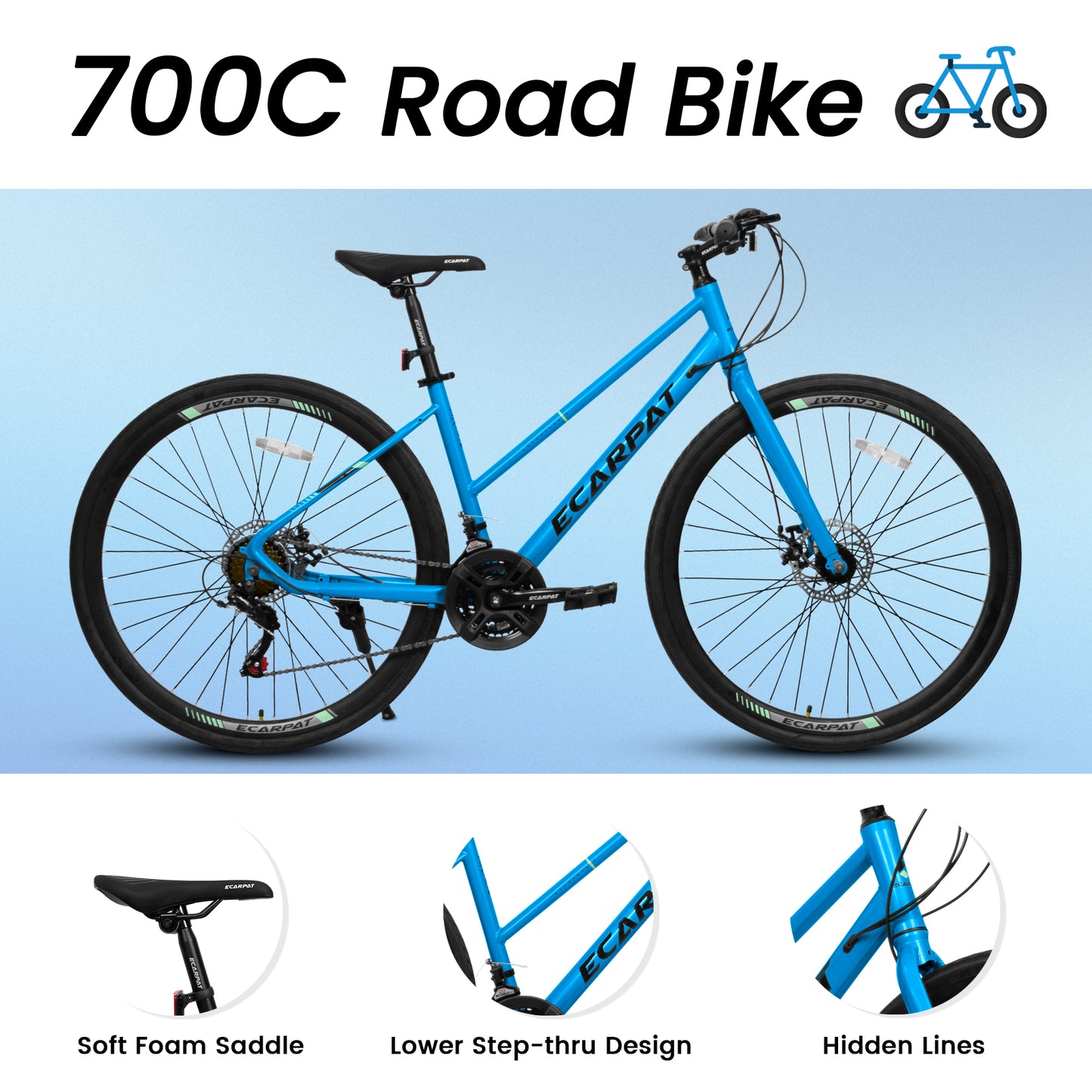 700C Road Bike with Aluminum Alloy Wheels & 21-Speed Gear System
