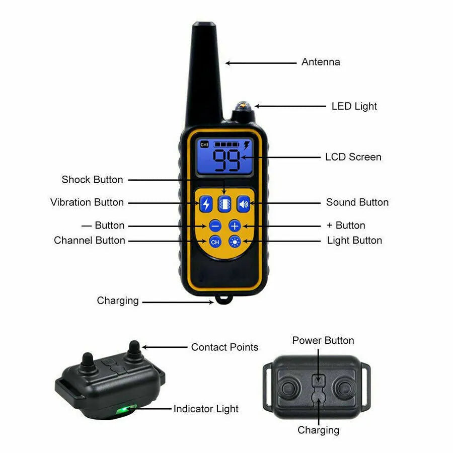 Dog Training Collar with Remote Shock and Waterproof PET Trainer - Rechargeable, US Standard
