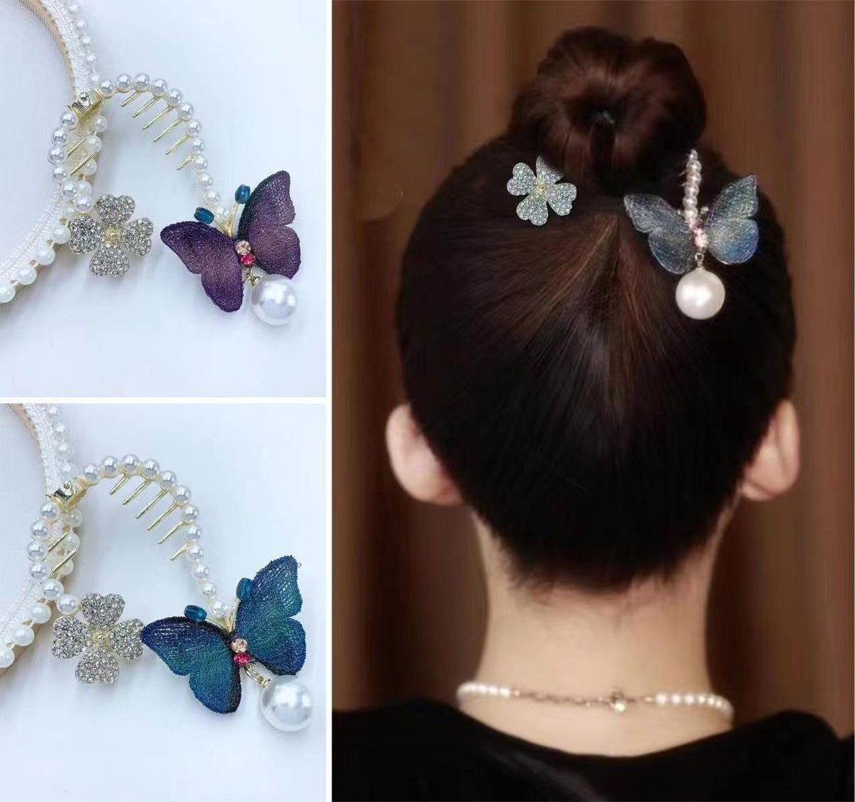 Pearl Gradient Butterfly Hairpin for Girls - Stylish Hair Accessories