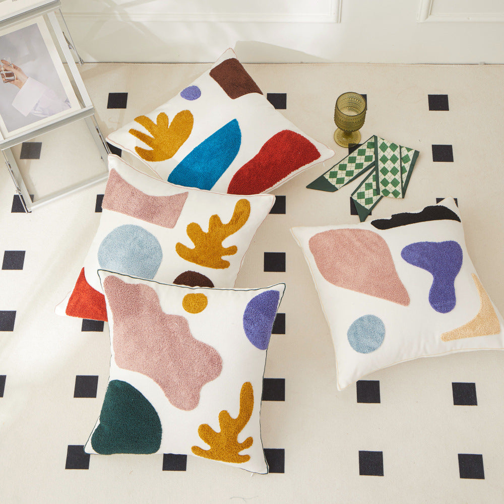 Cotton Embroidery Pillowcase Set - Morandi Seaweed Color Block Nordic Style