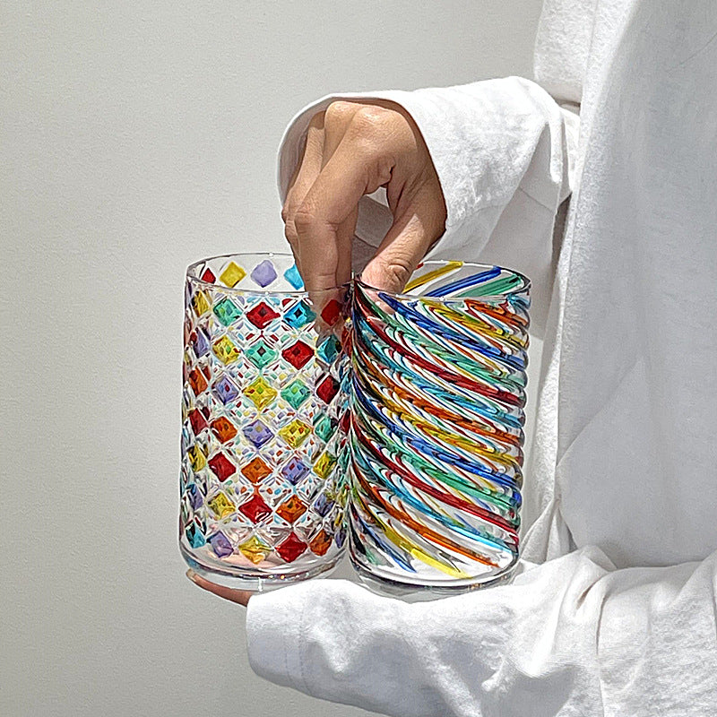 Colorful Hand Painted Water Glass - Unique Drinkware for Home & Kitchen