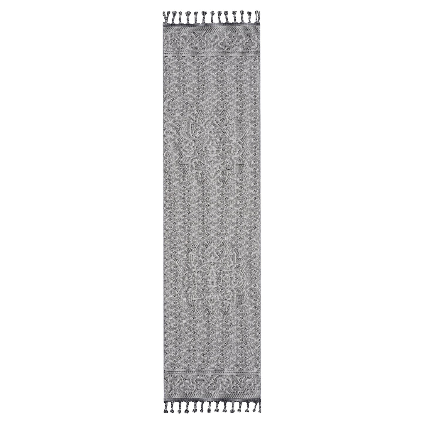 Guros 2X8 White Ivory Medallion Indoor Outdoor Runner Rug