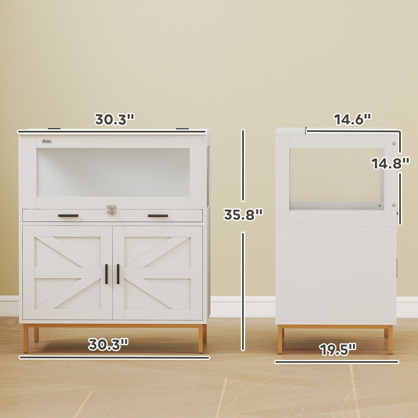 Hamster Cage with Storage Cabinet, Acrylic Panels & Pull-Out Tray, 30x19.5x36 Inches