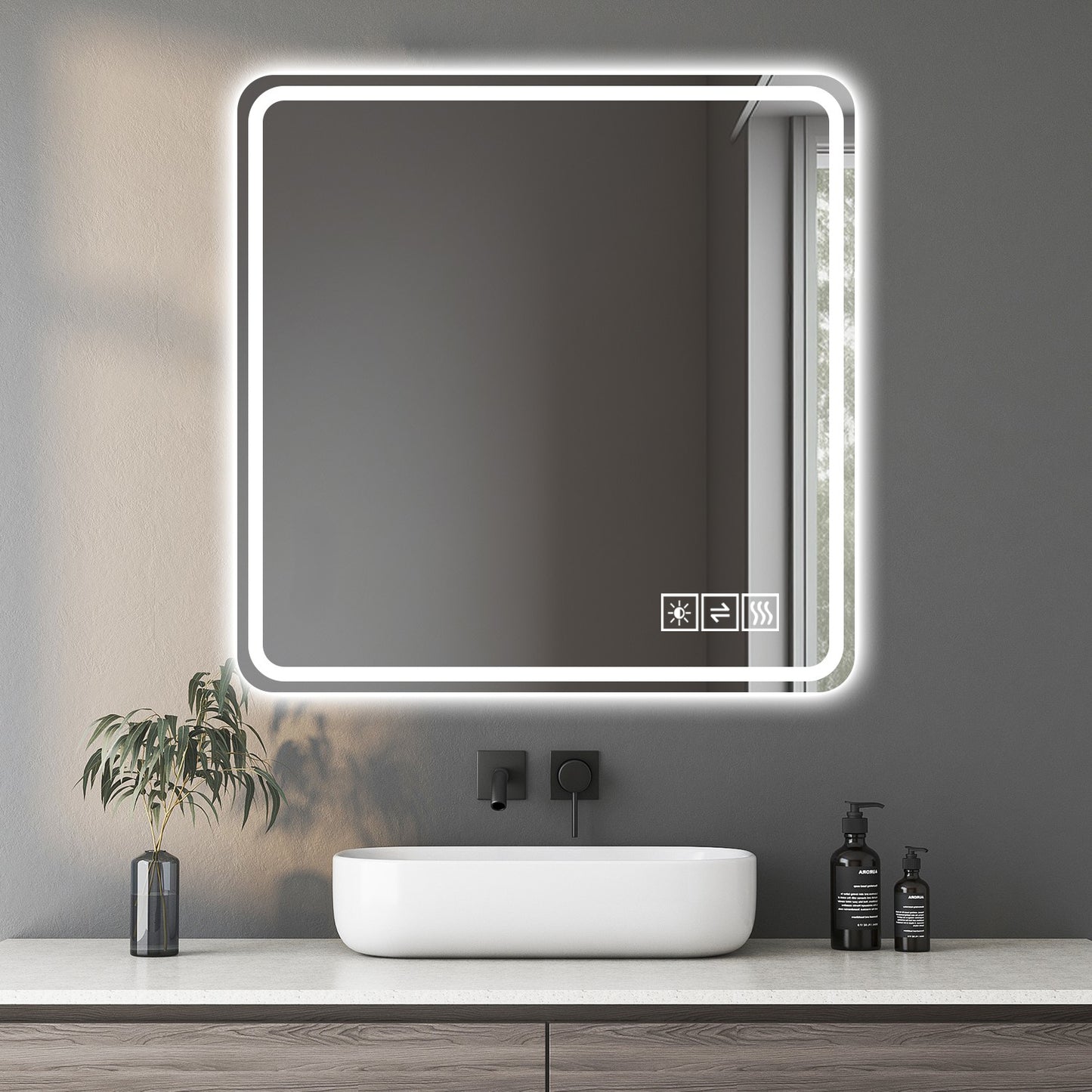 36x36in LED Bathroom Mirror - Anti-Fog & Rust-Resistant, Tri-Color