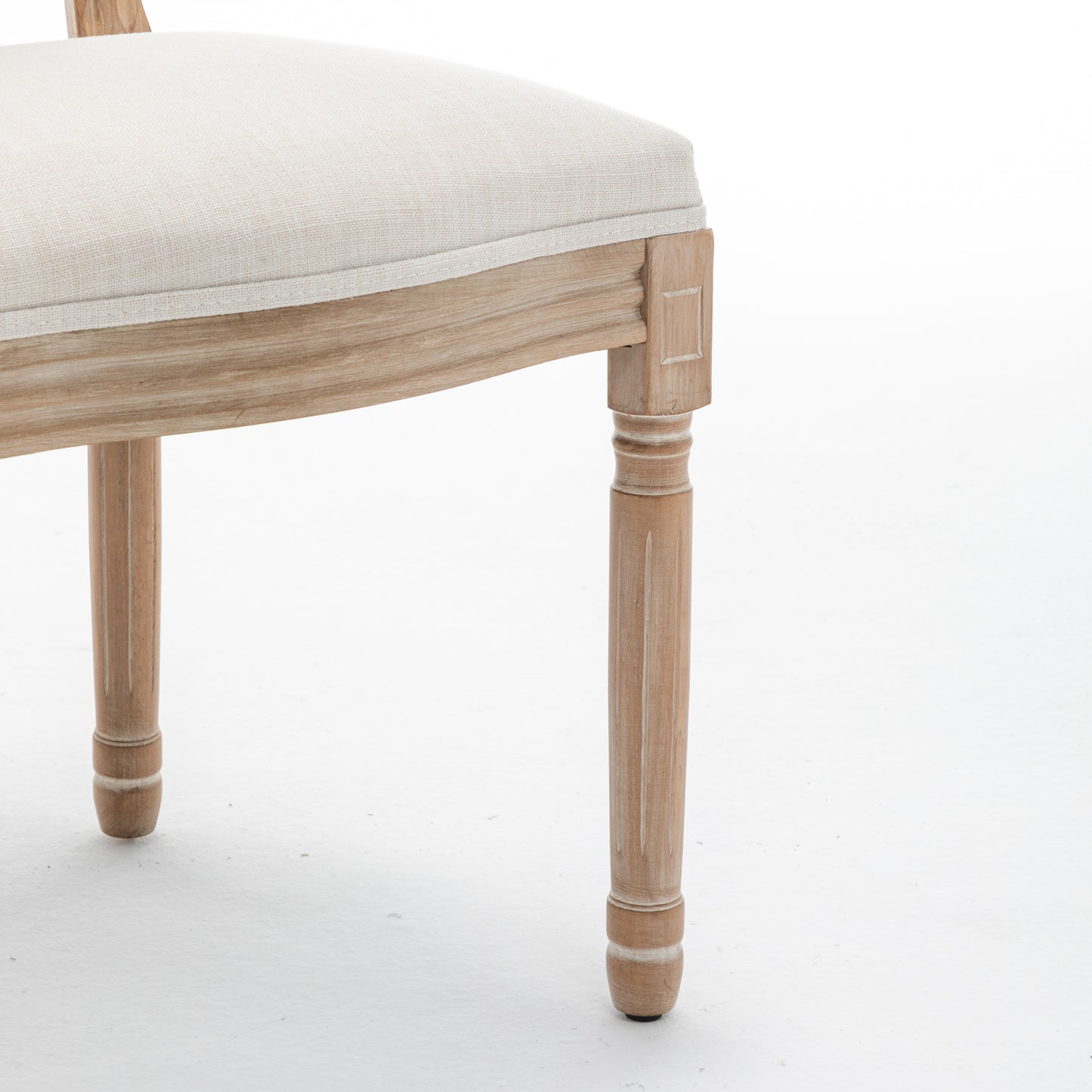 Farmhouse Dining Chairs Set of 2 - Solid Wood Frame with Linen Cushions, Beige