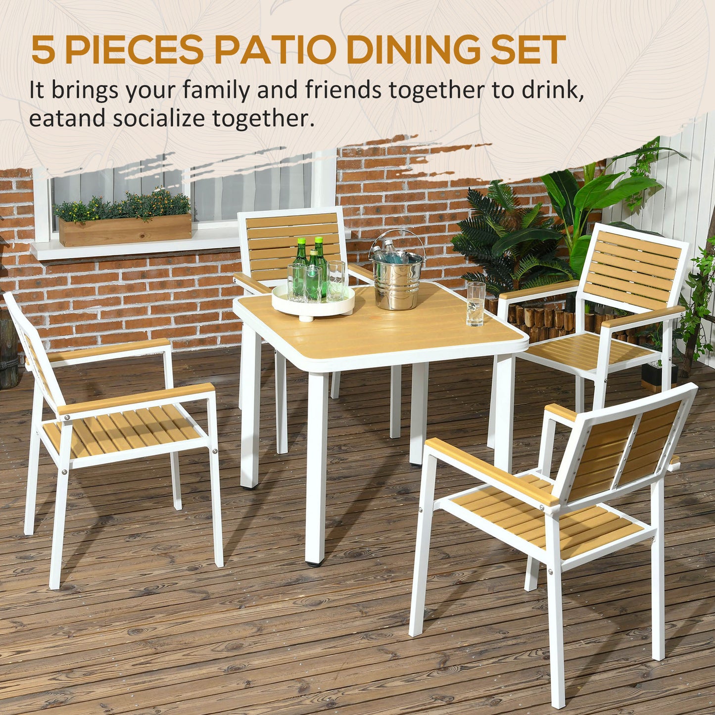 5-Piece Yellow Patio Dining Set with Umbrella Hole