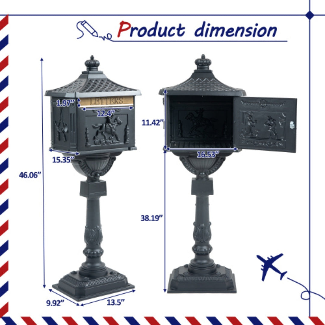 Heavy Duty Cast Aluminum Mailbox with Lock - Multiple Colors