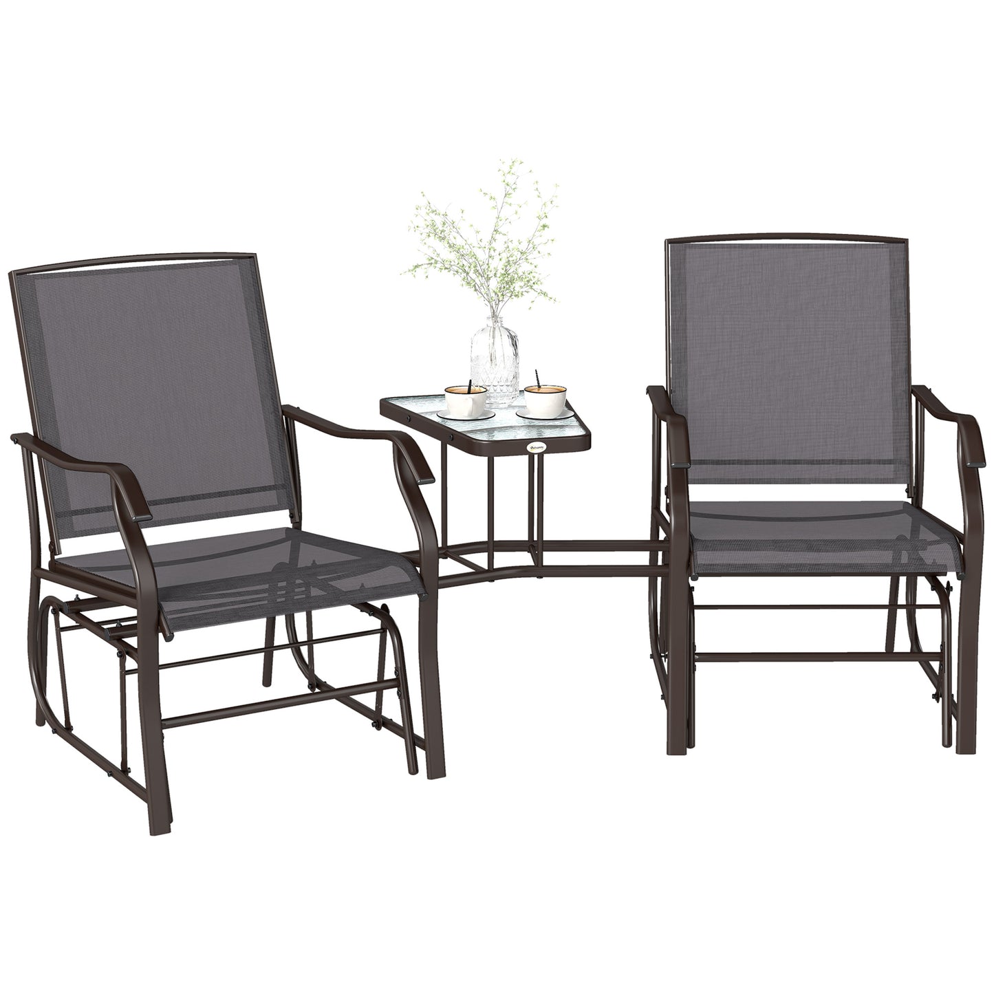 Outdoor Glider Chair with Coffee Table - 2-Seat Rocking Loveseat, Gray
