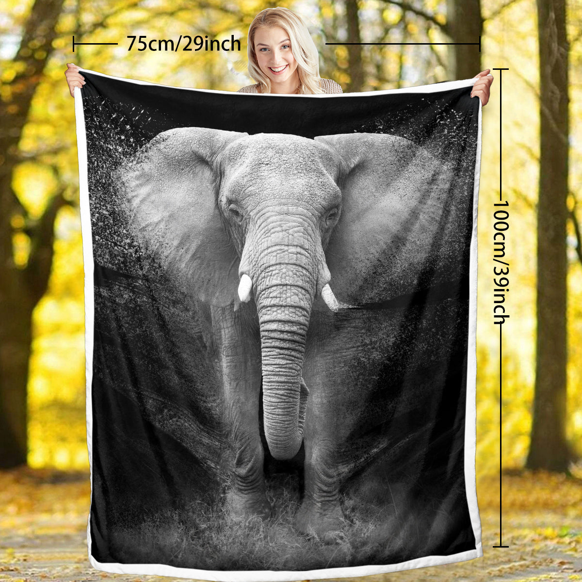3D Elephant Printed Sherpa Fleece Blanket - Soft & Cozy
