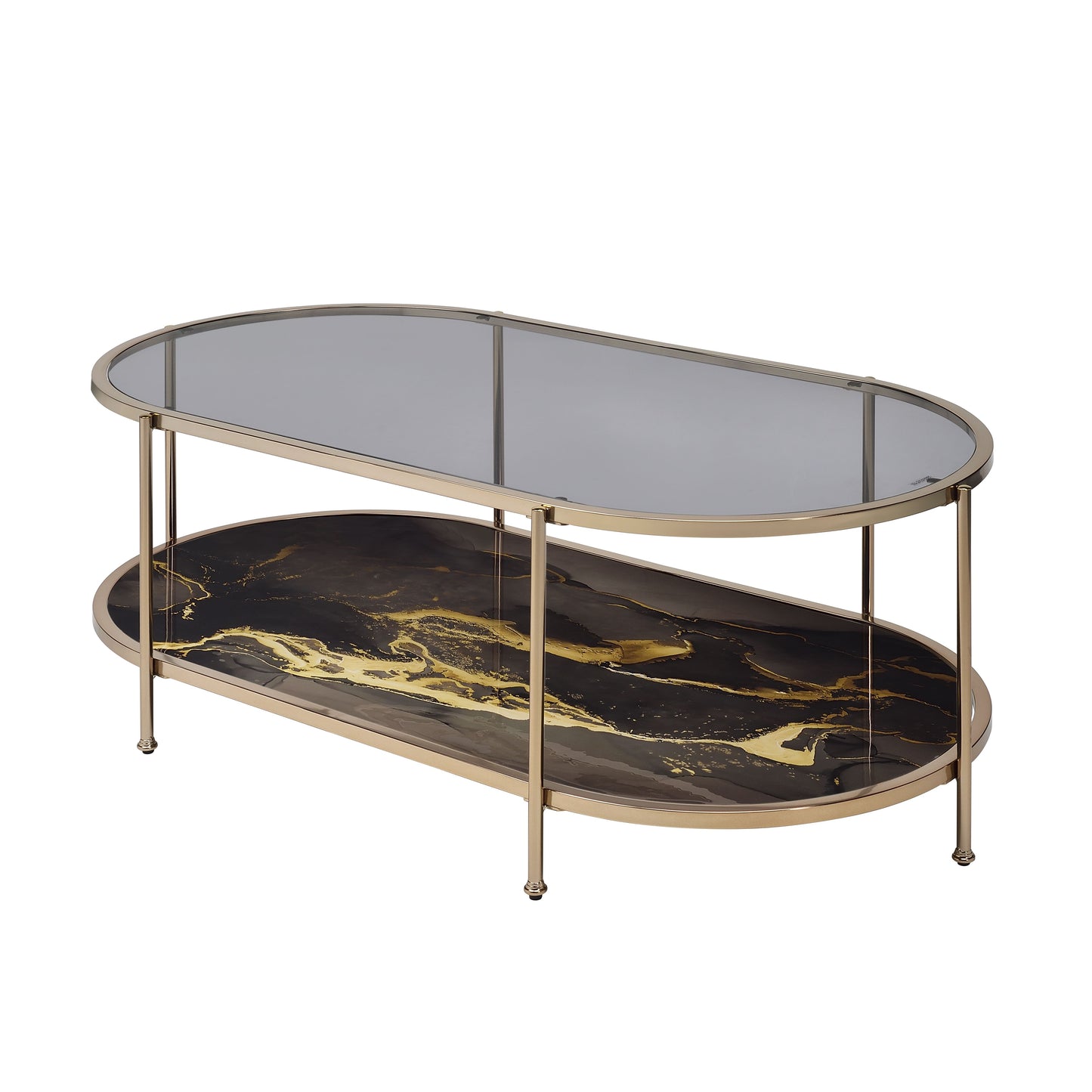 Fiorella Black Marble Print Coffee Table with Glass Top