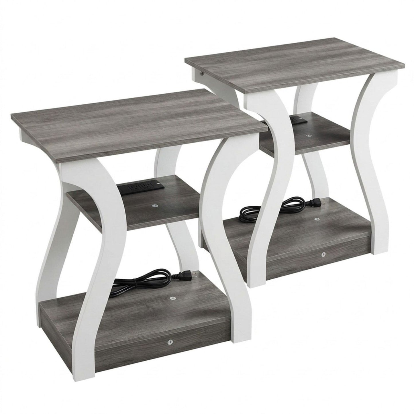 Slim End Table Set with Charging Station, USB Ports & Outlets