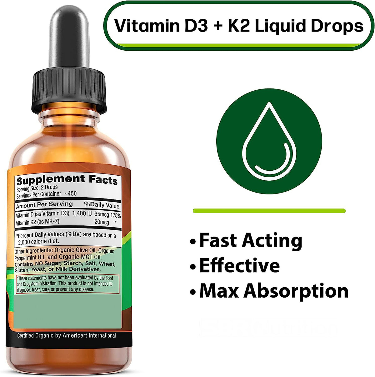 Vitamin D3 K2 Drops 30ml - Immune Support & Bone Health Supplement