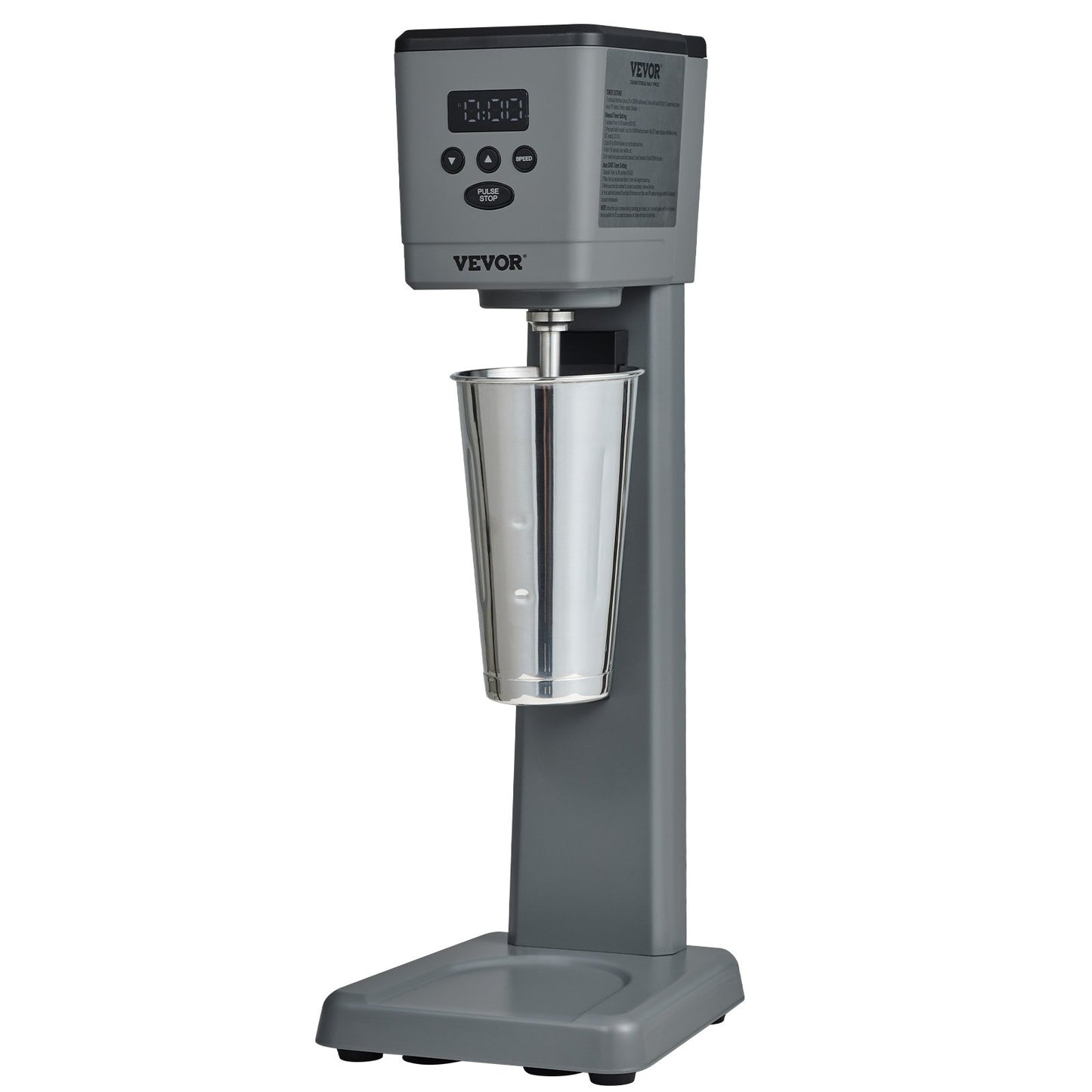 Electric Milkshake Maker 375W with Stainless Steel Cup 3-Speed Drink Blender Grey